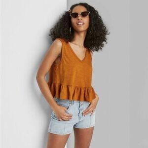 WILD FABLE Orange V Neck Peplum Sleeveless Tank Top